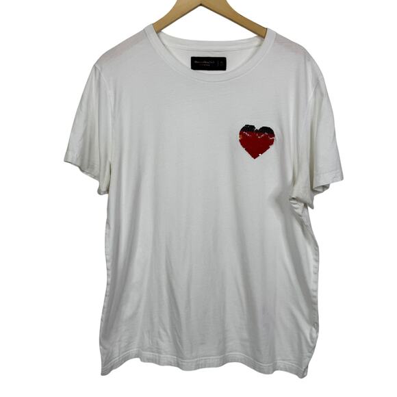 Abercrombie & Fitch Pride Capsule Flip Sequin Heart White Tee Size XL - Picture 1 of 6